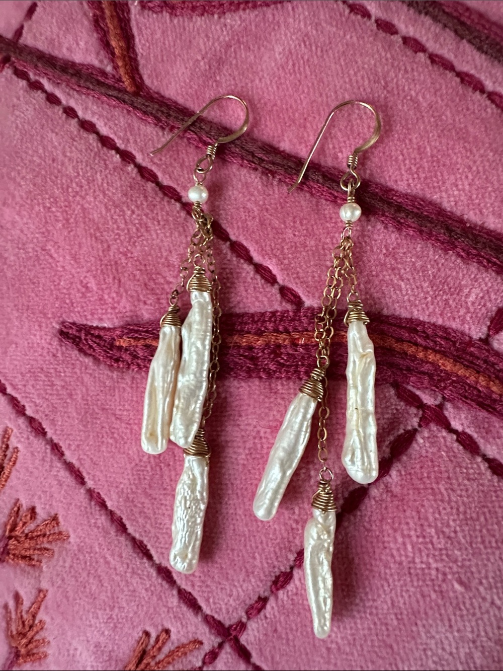 Baroque Freshwater Pearl Cascade Drop Earrings | Gold Tone | Boho Bridal